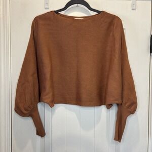 Altar'd State Brown Cropped Ribbed Slouchy Sweater Size Small